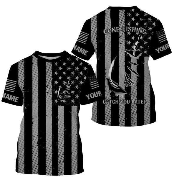 Gone fishing catch you later American flag Patriot fish hook Performance fishing Shirts UV Protection Upf 30+ NQS2502