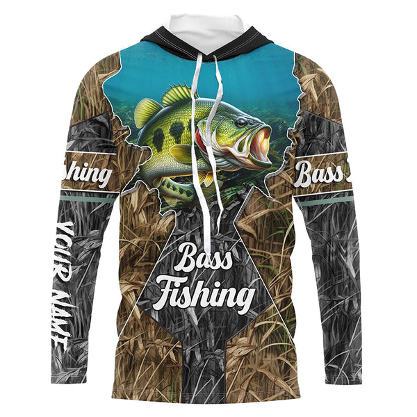 Largemouth Bass Fishing Camo Customize name sun protection long sleeve fishing shirt, personalized gift NQS474