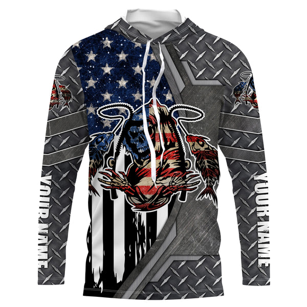 Fish reaper fishing American flag patriot Custom UPF fishing Shirts jersey, fishing shirts with hood NQS3223