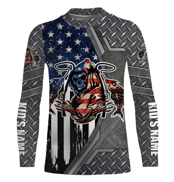 Fish reaper fishing American flag patriot Custom UPF fishing Shirts jersey, fishing shirts with hood NQS3223