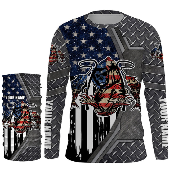 Fish reaper fishing American flag patriot Custom UPF fishing Shirts jersey, fishing shirts with hood NQS3223