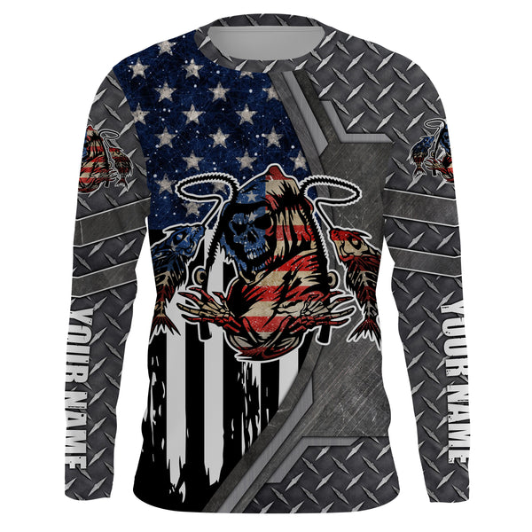 Fish reaper fishing American flag patriot Custom UPF fishing Shirts jersey, fishing shirts with hood NQS3223