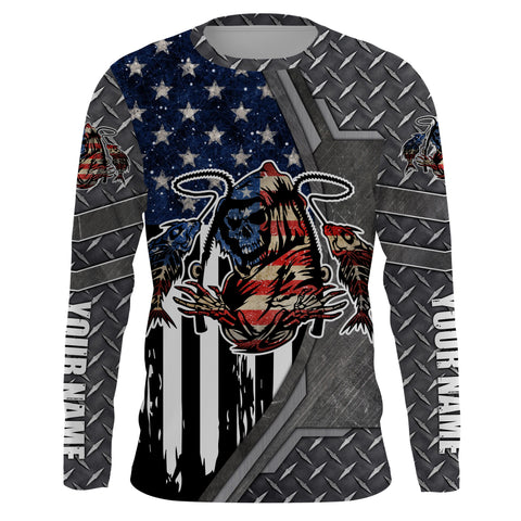 Fish reaper fishing American flag patriot Custom UPF fishing Shirts jersey, fishing shirts with hood NQS3223