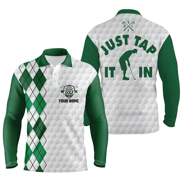 White golf shirt mens custom name Just tap it in green argyle pattern team mens polo golf shirts NQS5490