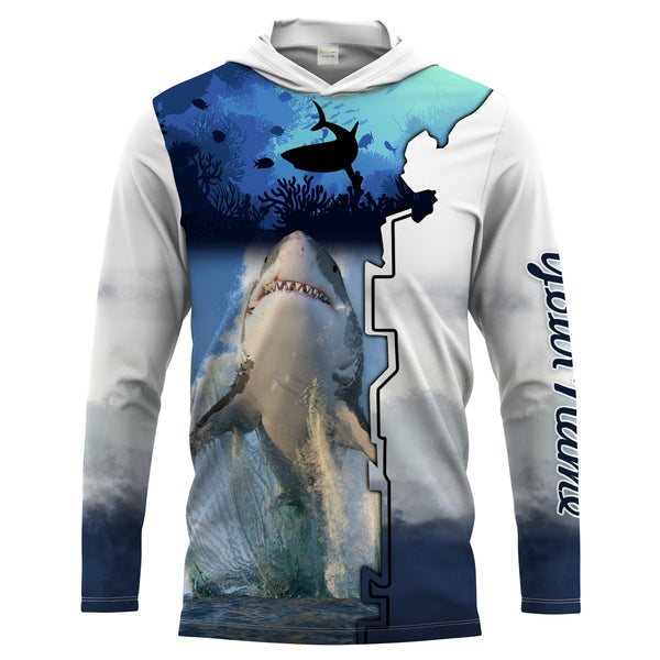 Shark Fishing UV protection Customize name long sleeves fishing shirts UPF 30+, Personalized Fishing Gift NQS1841