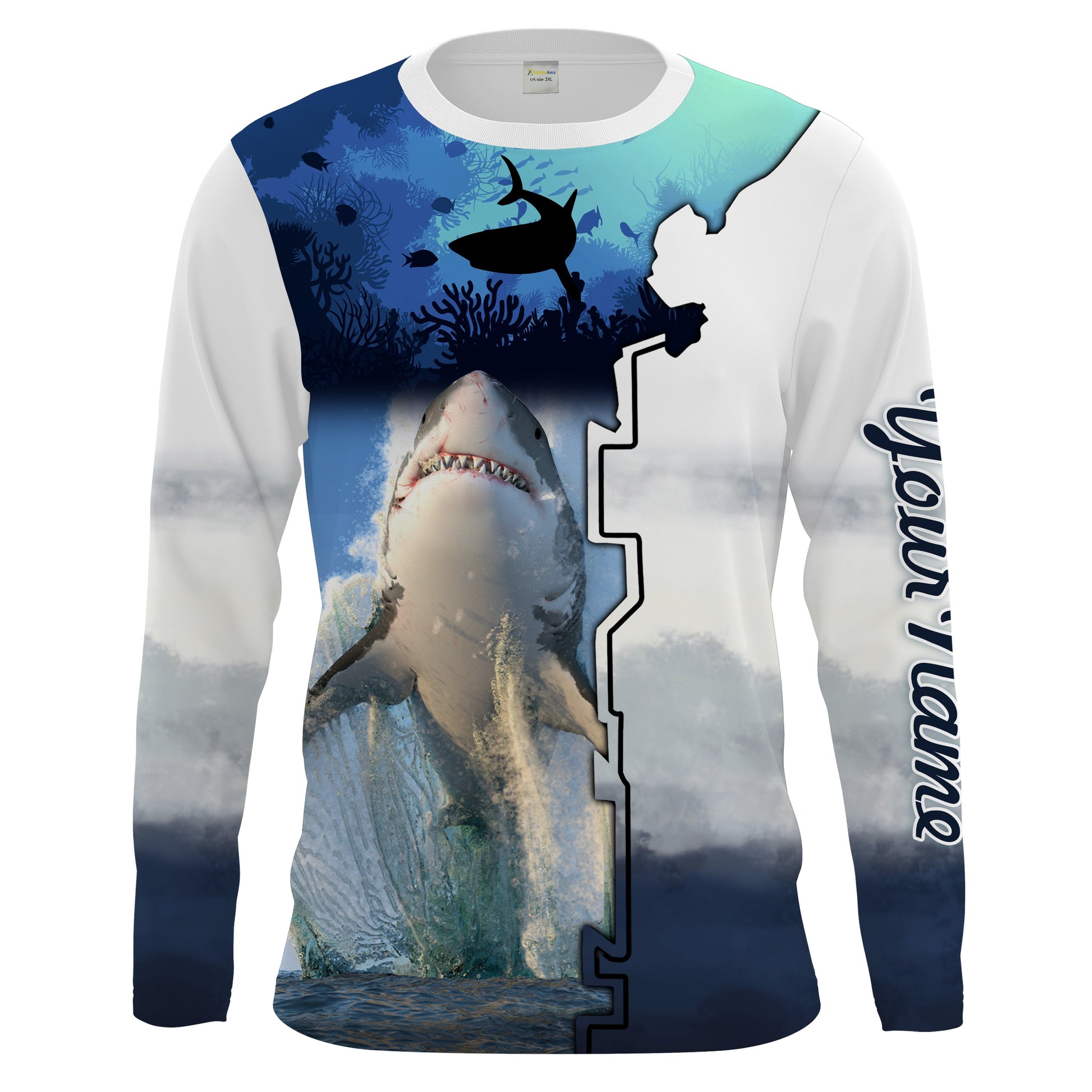 Shark Fishing UV protection Customize name long sleeves fishing shirts UPF 30+, Personalized Fishing Gift NQS1841