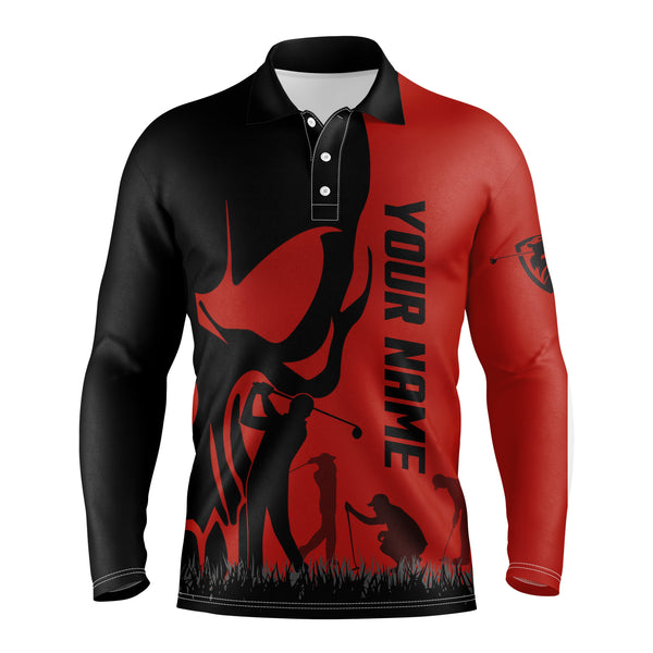 Mens golf polos shirts custom name skull golf black  shirt jerseys, golf wear for mens | Red NQS4571