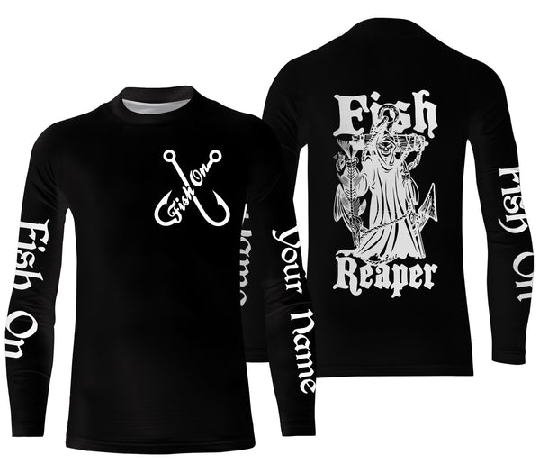 Fish Reaper Fish on black custom name UV protection Shirts custom long sleeve, hoodie fishing shirts NQS2857