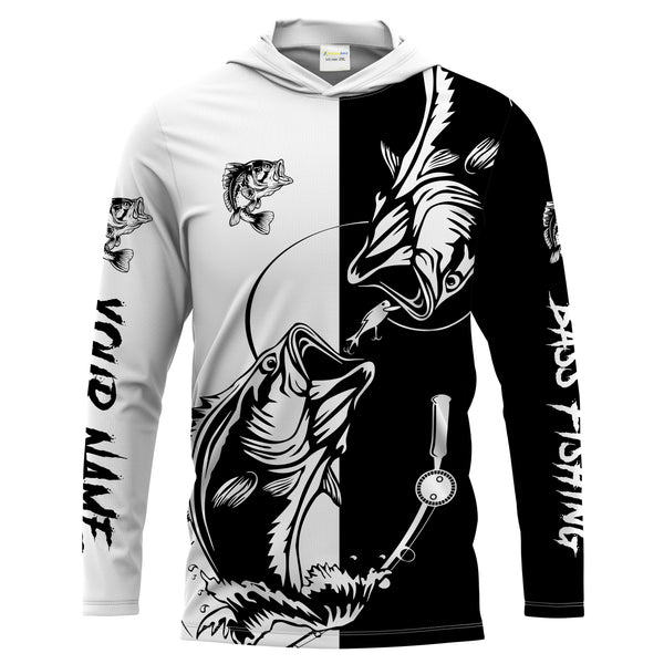 Bass fishing tattoo black and white shirt UV protection quick dry Customize name long sleeves fishing shirts UPF 30+ NQS1461