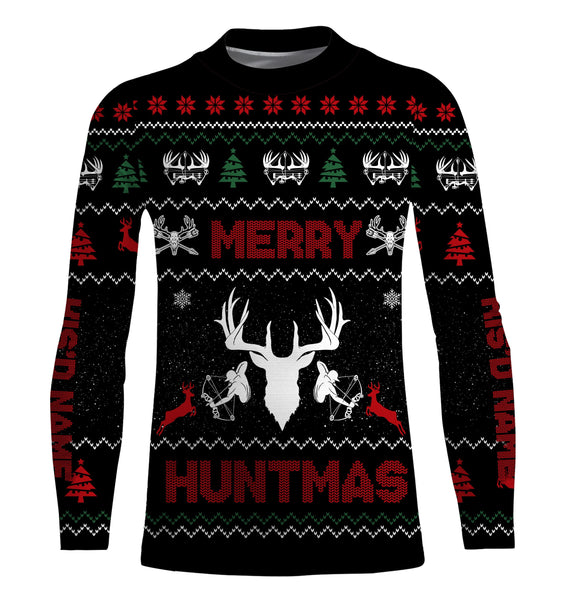 Deer hunter Merry huntmas custom funny ugly Christmas sweatshirt all over printed shirts, hunter gift NQS4174