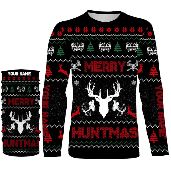 Deer hunter Merry huntmas custom funny ugly Christmas sweatshirt all over printed shirts, hunter gift NQS4174