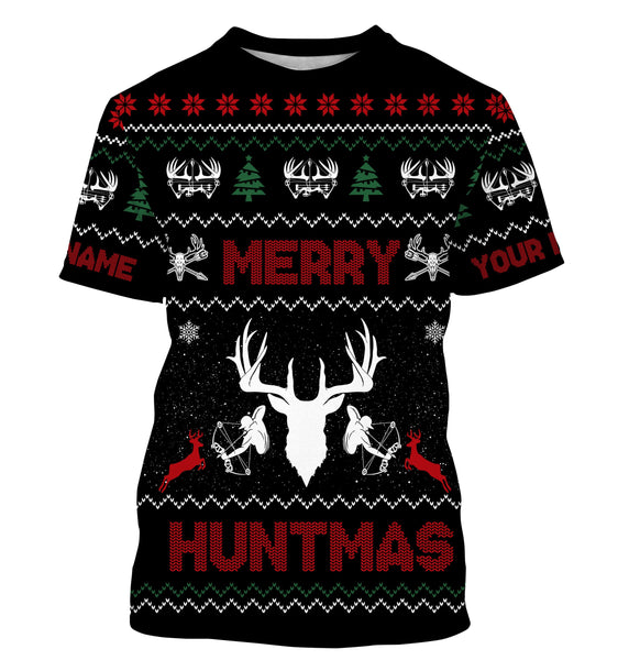 Deer hunter Merry huntmas custom funny ugly Christmas sweatshirt all over printed shirts, hunter gift NQS4174