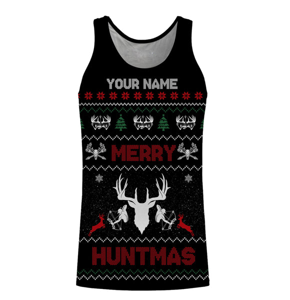 Deer hunter Merry huntmas custom funny ugly Christmas sweatshirt all over printed shirts, hunter gift NQS4174