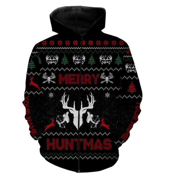 Deer hunter Merry huntmas custom funny ugly Christmas sweatshirt all over printed shirts, hunter gift NQS4174