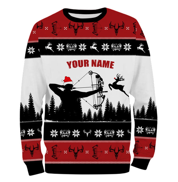 Deer hunter santa custom name funny ugly Christmas sweatshirt all over printed shirts, Christmas gift NQS4175