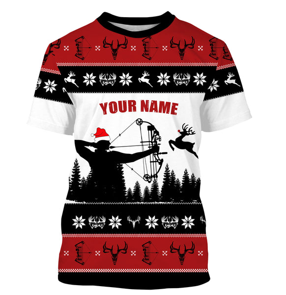 Deer hunter santa custom name funny ugly Christmas sweatshirt all over printed shirts, Christmas gift NQS4175