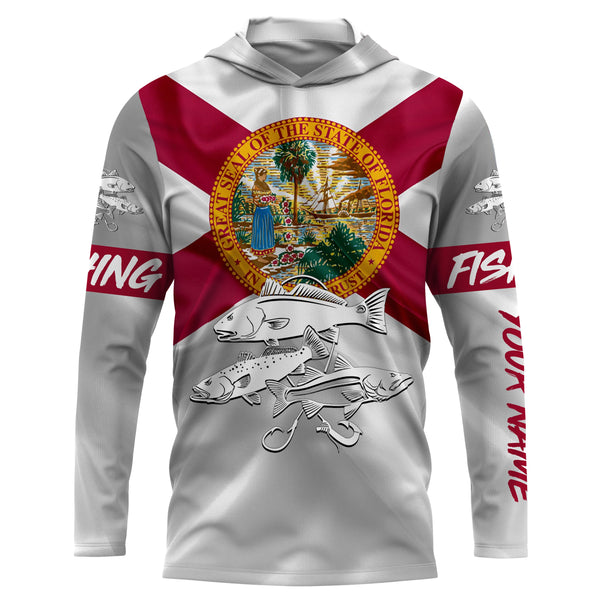 Inshore Slam Snook, Redfish,Trout fishing Florida State Flag UV protection Custom name UPF 30+ fishing apparel NQS1470