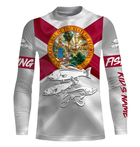 Inshore Slam Snook, Redfish,Trout fishing Florida State Flag UV protection Custom name UPF 30+ fishing apparel NQS1470