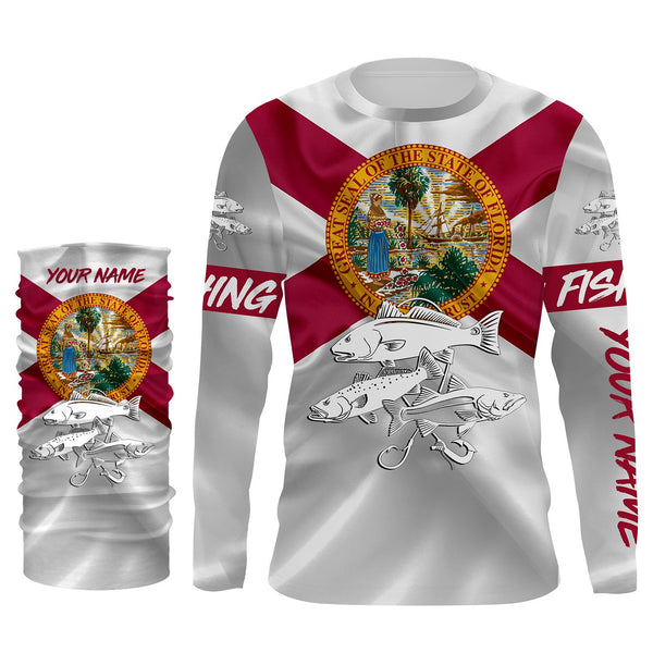 Inshore Slam Snook, Redfish,Trout fishing Florida State Flag UV protection Custom name UPF 30+ fishing apparel NQS1470