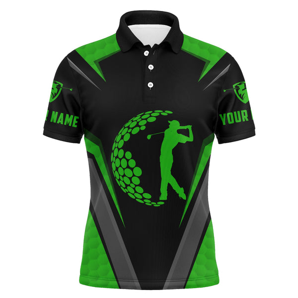 Green black long sleeve golf polo shirts, golf shirts for men, custom gifts for golf lovers NQS3331