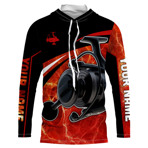 Fishing reel red and black performance Fishing Shirts Custom Name 3D All over printed UV protection UPF 30+ NQS2533