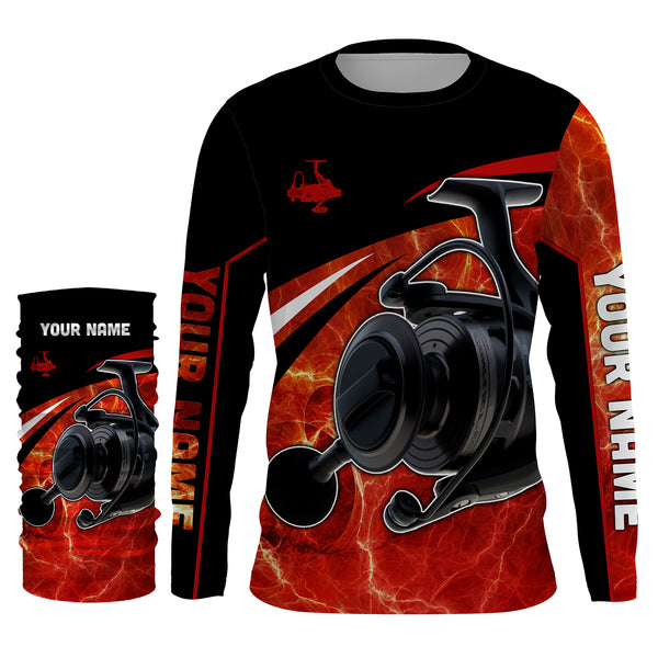 Fishing reel red and black performance Fishing Shirts Custom Name 3D All over printed UV protection UPF 30+ NQS2533