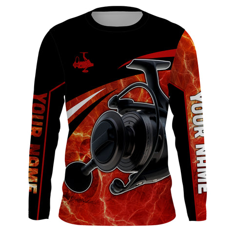 Fishing reel red and black performance Fishing Shirts Custom Name 3D All over printed UV protection UPF 30+ NQS2533