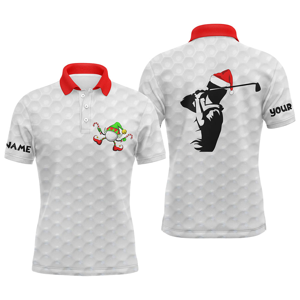 Funny Christmas golf shirts custom name Mens golf polo shirt white golf ball pattern NQS4404