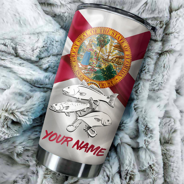 1PC Pompano, Redfish,Trout fishing Florida State Flag Customize name Stainless Steel Tumbler Cup Personalized Fishing gift fishing team - NQS875