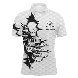 Golf skull upf white Polo Shirts for Men, personalized golf gifts for for golf lovers NQS3361