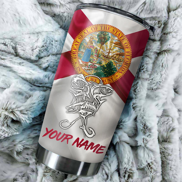 1PC Offshore Slam Mahi Mahi, Wahoo, Tuna fishing Florida State Flag Customize name Stainless Steel Tumbler Cup Personalized Fishing gift fishing team - NQS880