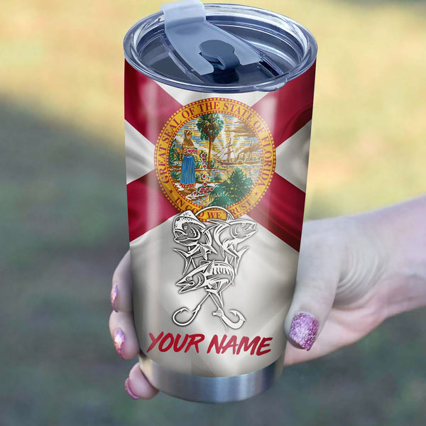 1PC Offshore Slam Mahi Mahi, Wahoo, Tuna fishing Florida State Flag Customize name Stainless Steel Tumbler Cup Personalized Fishing gift fishing team - NQS880