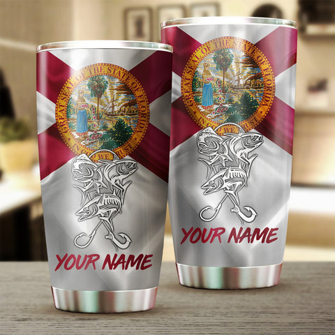 1PC Offshore Slam Mahi Mahi, Wahoo, Tuna fishing Florida State Flag Customize name Stainless Steel Tumbler Cup Personalized Fishing gift fishing team - NQS880