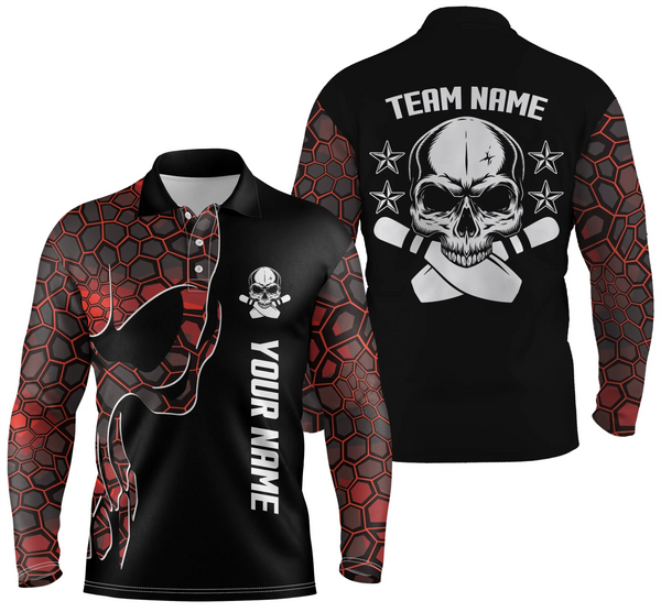 Red camo black Bowling polo shirts for men custom team name Skull Bowling, team bowling shirts NQS5060