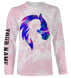 Girl riding horse pink tie dye purple Custom Name 3D All Over Printed Shirts Personalized horse shirt NQS3119