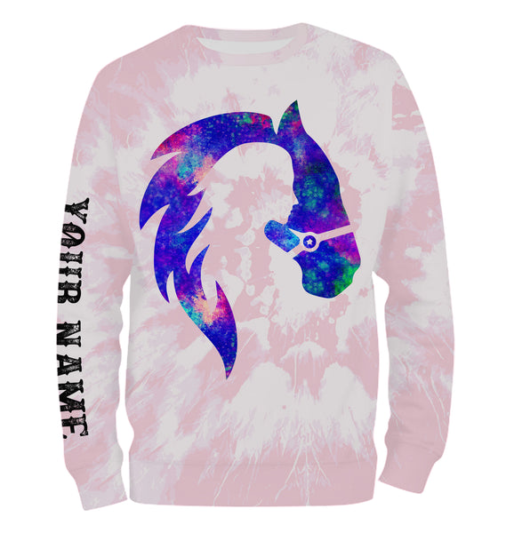 Girl riding horse pink tie dye purple Custom Name 3D All Over Printed Shirts Personalized horse shirt NQS3119