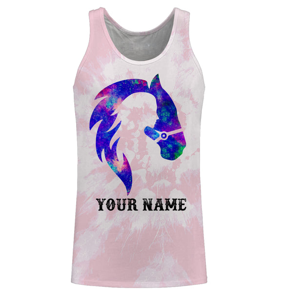 Girl riding horse pink tie dye purple Custom Name 3D All Over Printed Shirts Personalized horse shirt NQS3119