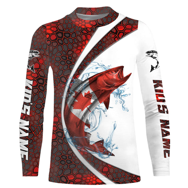 Canadian Flag Chinook Salmon Fishing Custom Long Sleeve Fishing Shirts, Salmon Fishing Jerseys IPHW4357