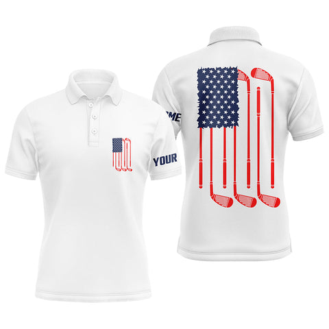 Mens golf polo shirts American flag golf clubs custom patriotic white mens golf shirt, golf gifts NQS5840