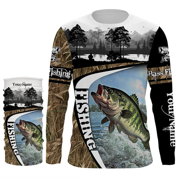 Largemouth bass fishing camo Custom UV protection long sleeves fishing shirt, fishing gifts NQS921