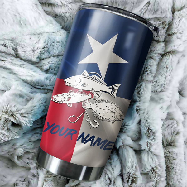 1PC Texas Slam Redfish Puppy Drum, Speckled Trout, Flounder Customize name Stainless Steel Tumbler Cup Personalized Fishing gift fishing team - NQS758