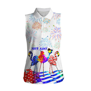 Womens sleeveless polo shirt Flamingo American flag custom name red white and blue flamingo polo shirt NQS4231