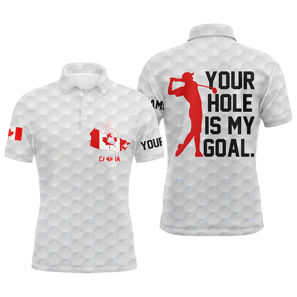 Mens golf polo shirt custom name Canada flag mens patriotic polo shirts your hole is my goal golf gift NQS5374