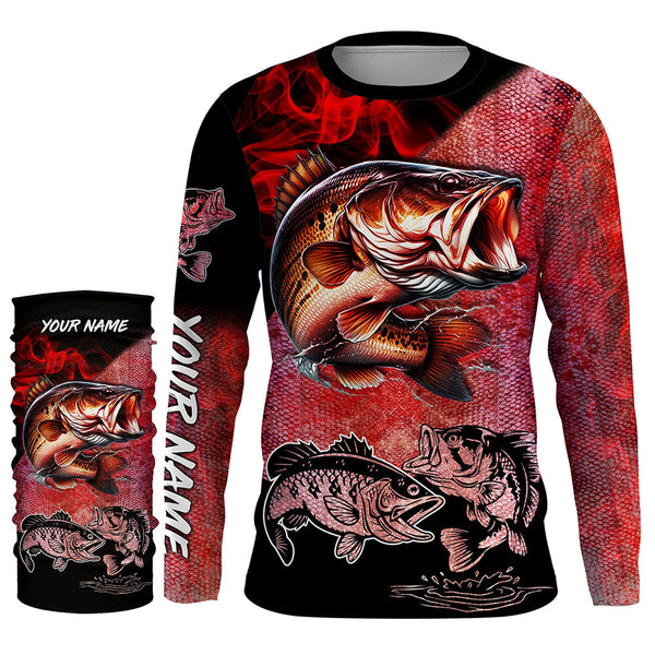 Bass Fishing UV protection customize name long sleeves fishing shirt | Red NQS661