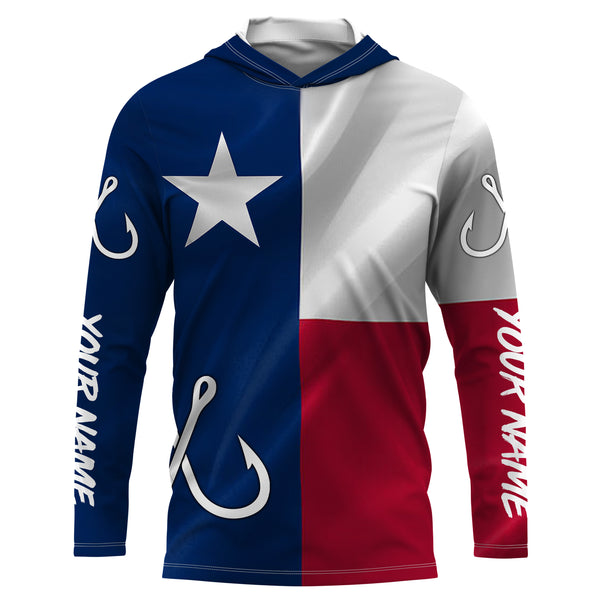 TX Fishing 3D Fish Hook Texas Flag UV protection custom long sleeves shirts UPF 30+ personalized fishing apparel gifts NQS2284