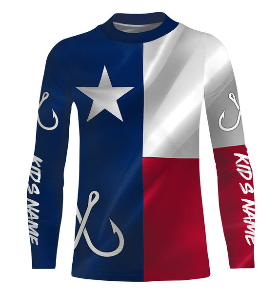 TX Fishing 3D Fish Hook Texas Flag UV protection custom long sleeves shirts UPF 30+ personalized fishing apparel gifts NQS2284