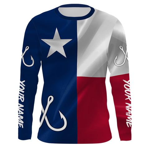 TX Fishing 3D Fish Hook Texas Flag UV protection custom long sleeves shirts UPF 30+ personalized fishing apparel gifts NQS2284