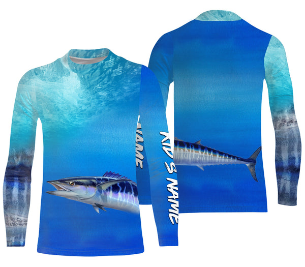 Wahoo fishing scales blue ocean sea wave camo Custom Name sun protection UPF 30+ fishing jersey NQS3413