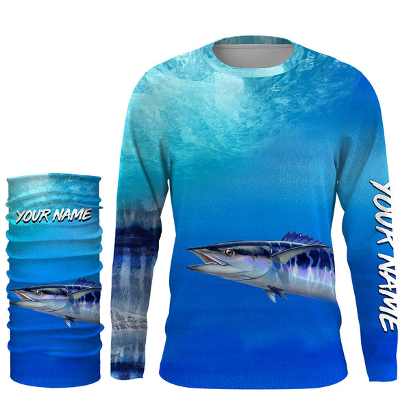 Wahoo fishing scales blue ocean sea wave camo Custom Name sun protection UPF 30+ fishing jersey NQS3413