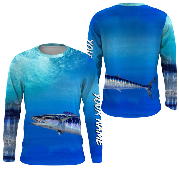 Wahoo fishing scales blue ocean sea wave camo Custom Name sun protection UPF 30+ fishing jersey NQS3413